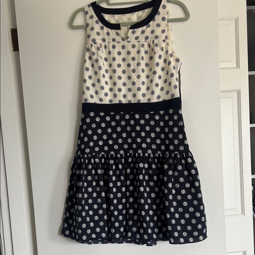 J. Crew Navy and White Polka Dot Sleeveless Dress